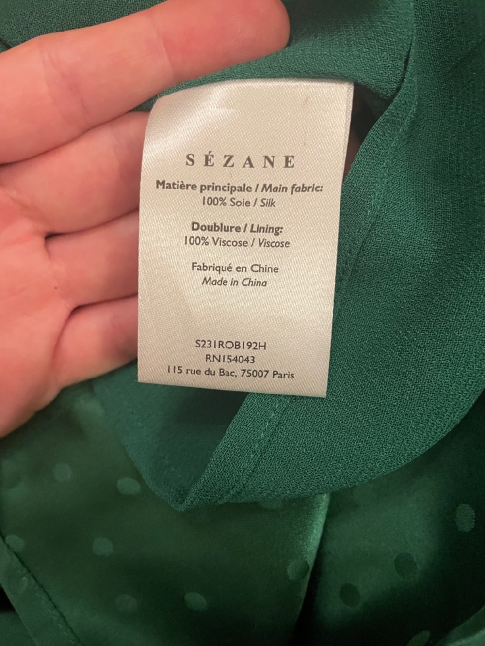 Sezane Emerald Green Polka Dot Jacquard 100% Silk Strappy Dress size 36 - Picture 5 of 5